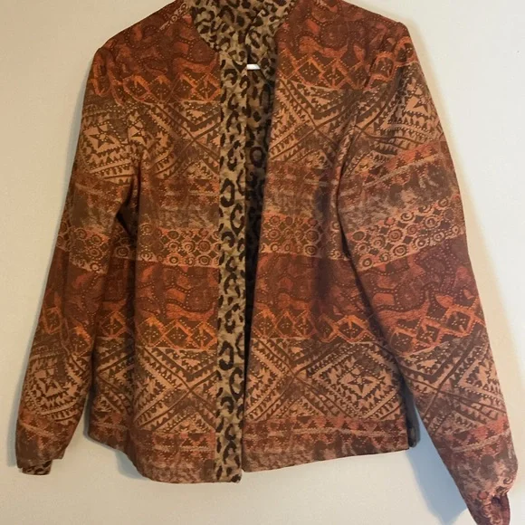 Vintage 80s 90s Reversible Leopard Southwestern Women’s Medium Blazer Retro Y2K - Picture 11 of 11